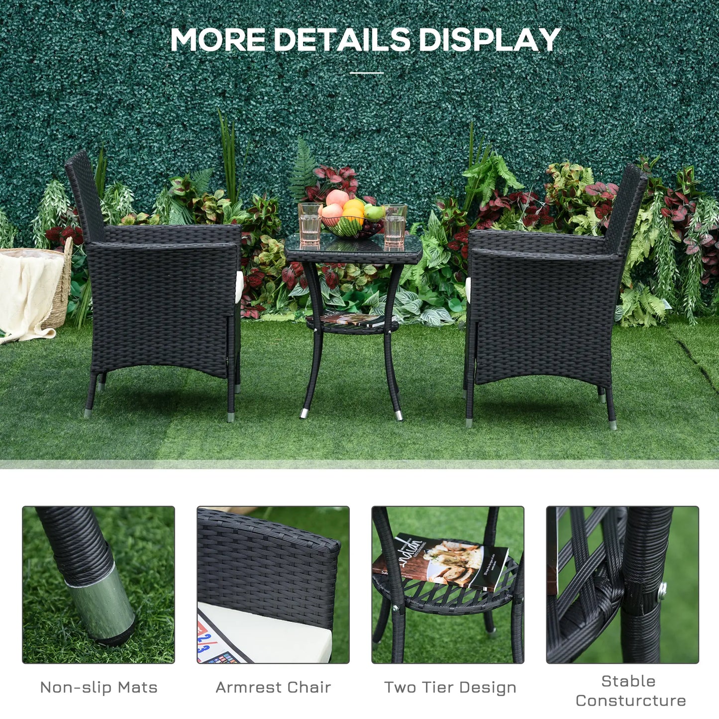 3 Pieces Rattan Bistro Set, Wicker Garden Furniture Set