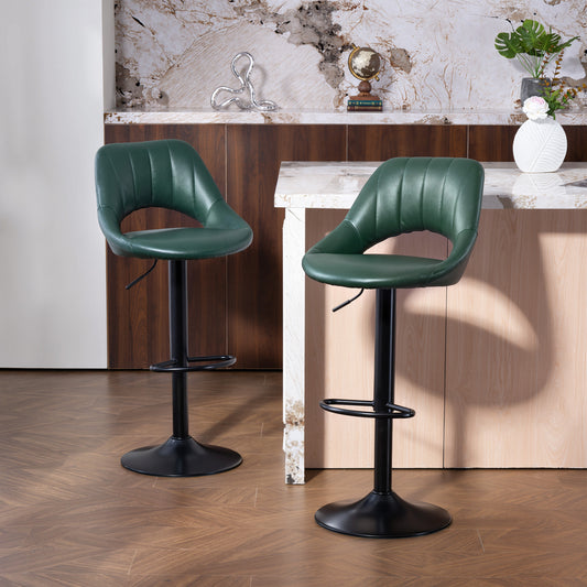 Faux Leather Bar Stools - Set of Two (x2) in Green