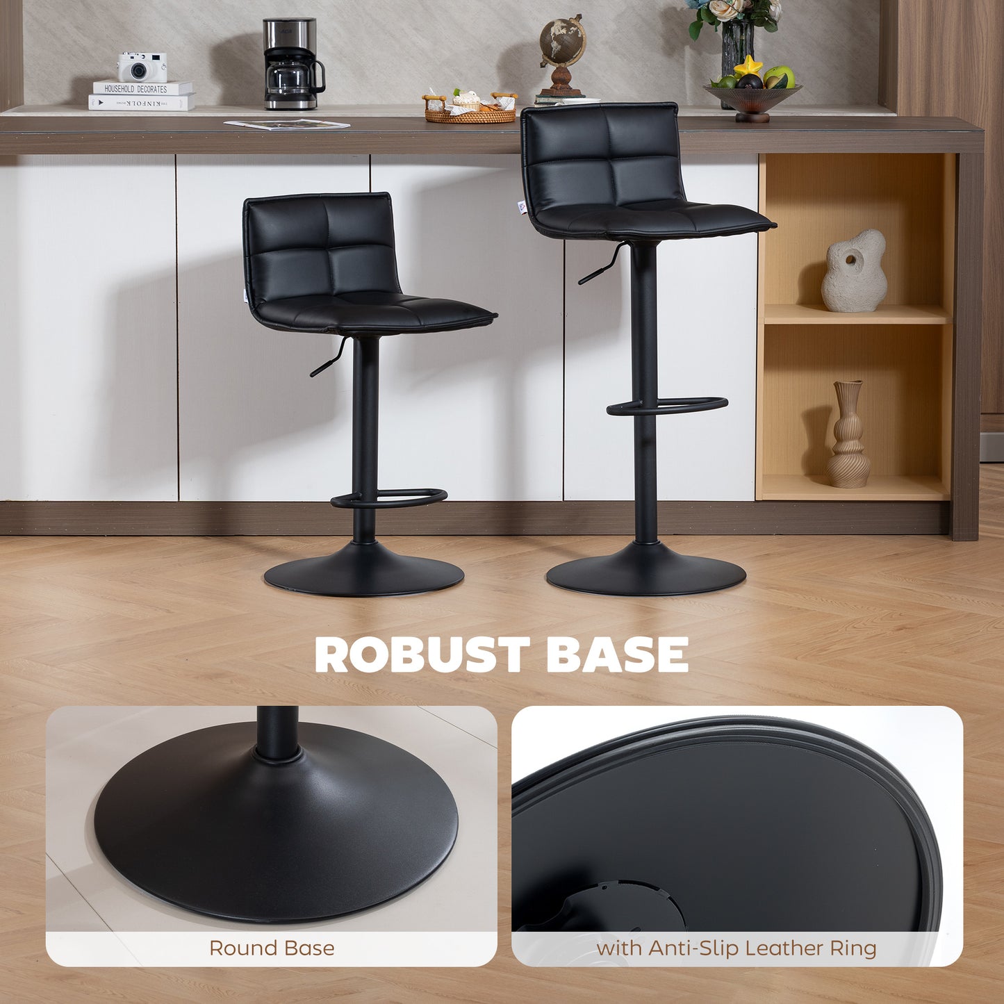 x 2 Bar Stools - Faux Leather (Pair) in Black