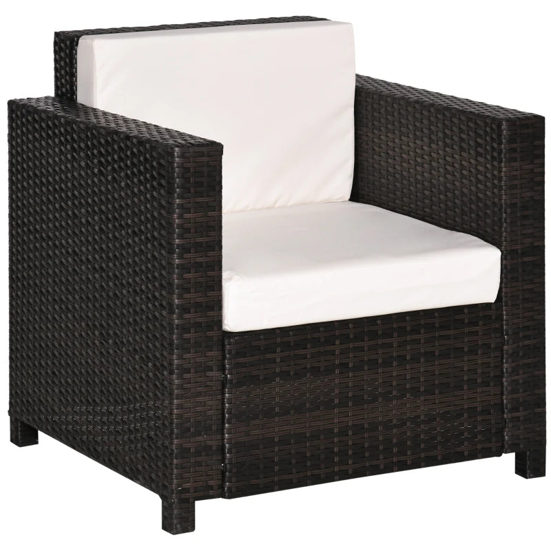 Single Seater Rattan Chair, PE Wicker Garden Armchair with 10 cm Thickened Cushion - Brown
