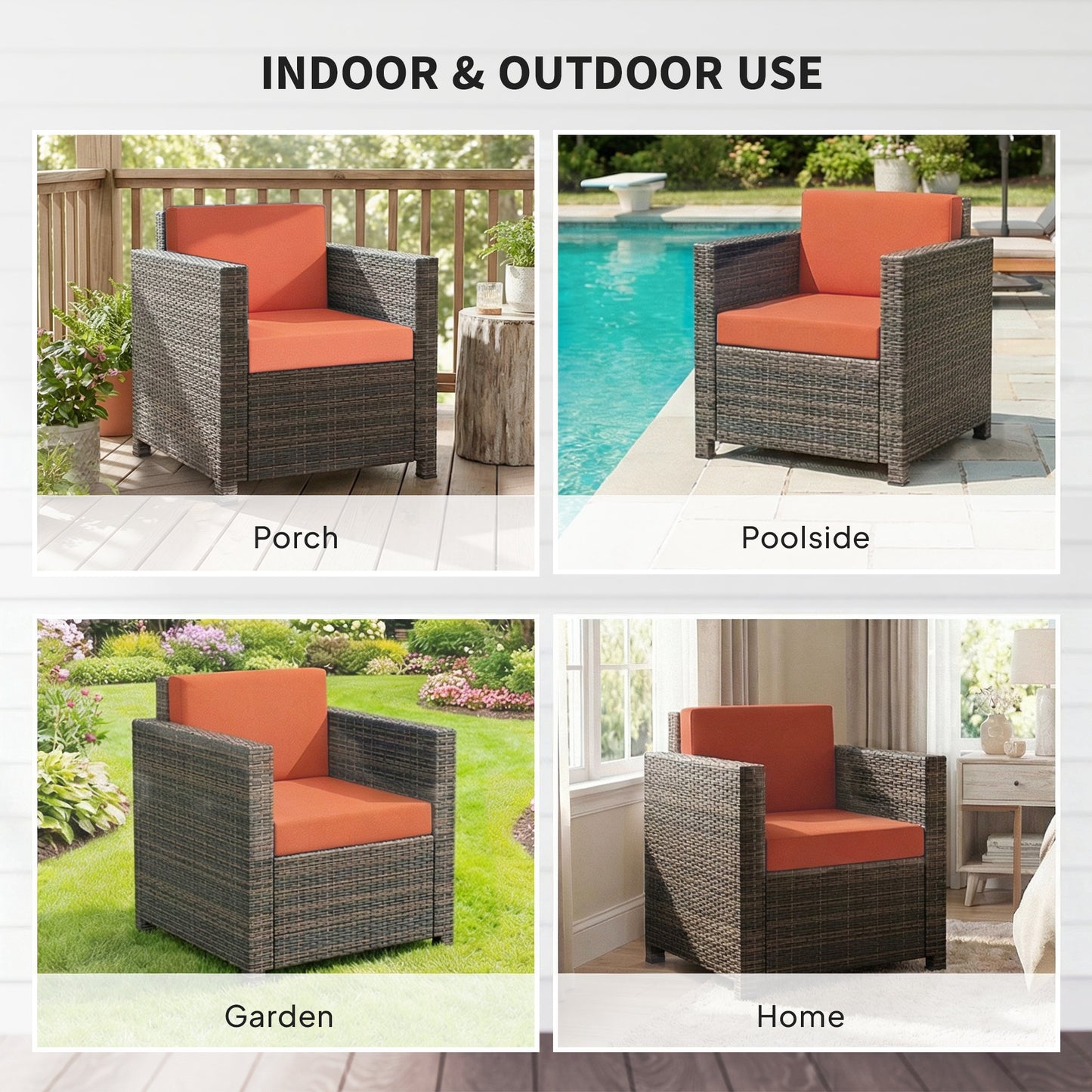 Rattan Garden Armchair with Cushion - Mixed Brown/Orange