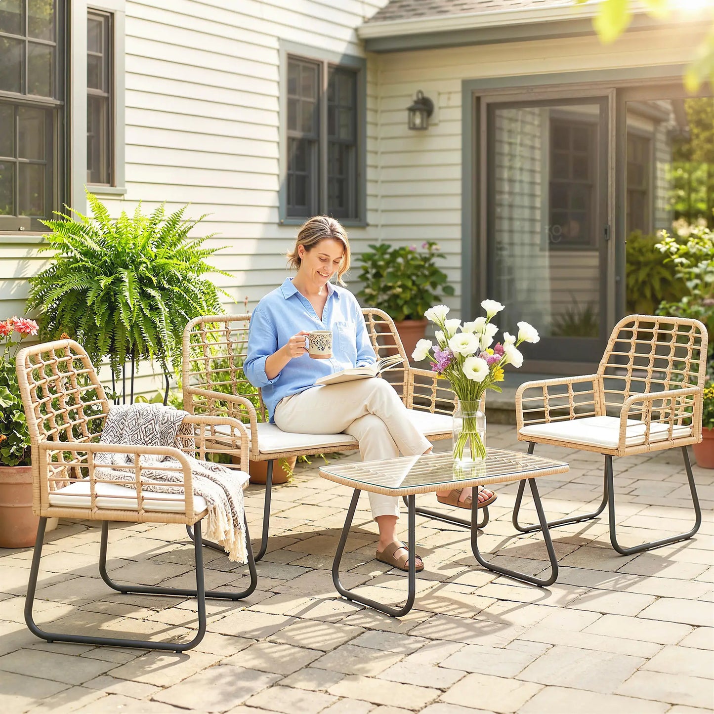 4 Piece Rattan Garden Furniture Set