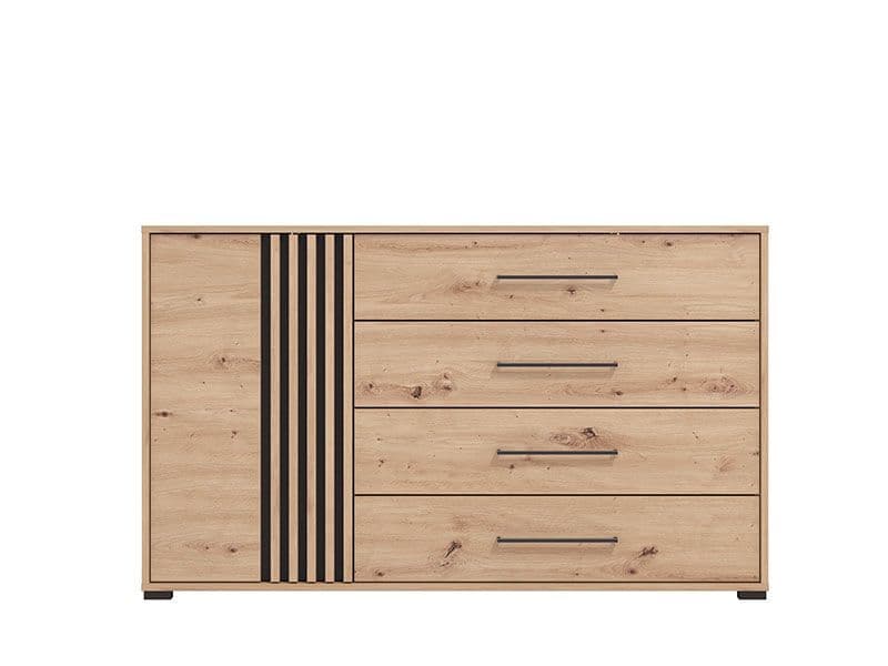 Asmara Oak Effect And Black 4 Drawer Sideboard