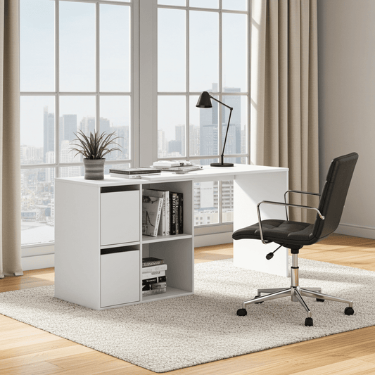 Athens White Reversible Desk with Storage