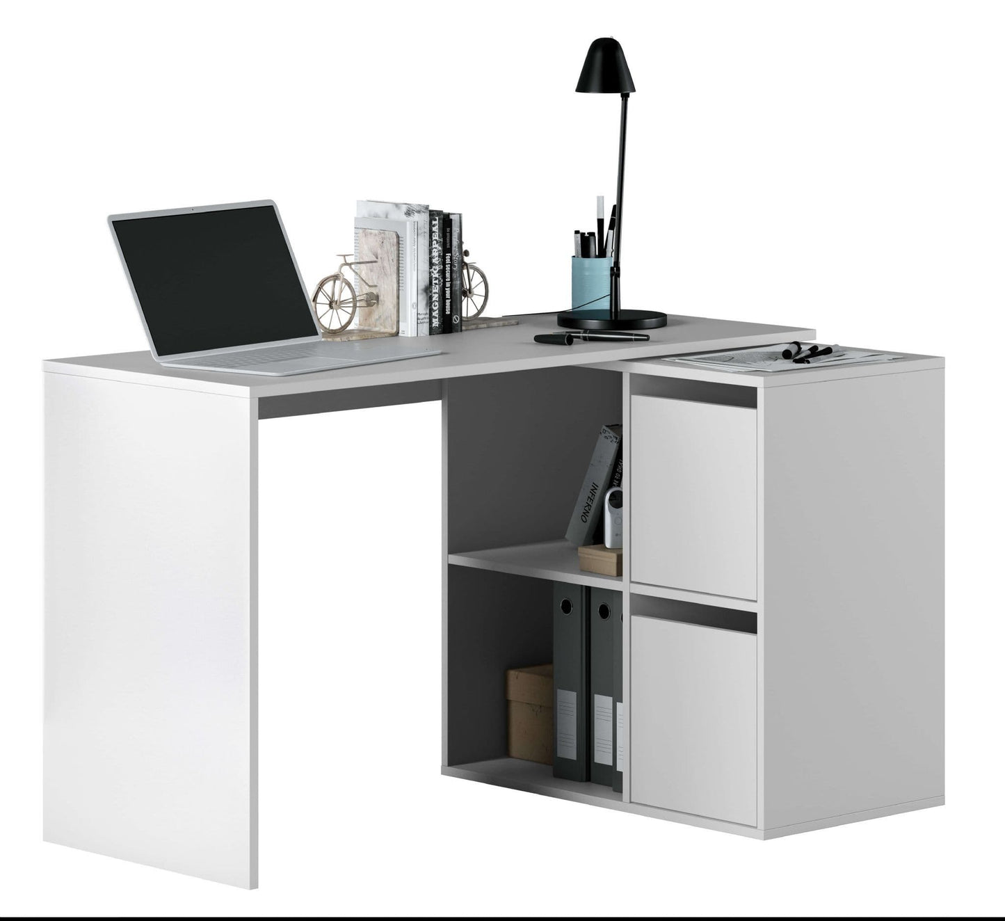 Athens White Reversible Desk with Storage