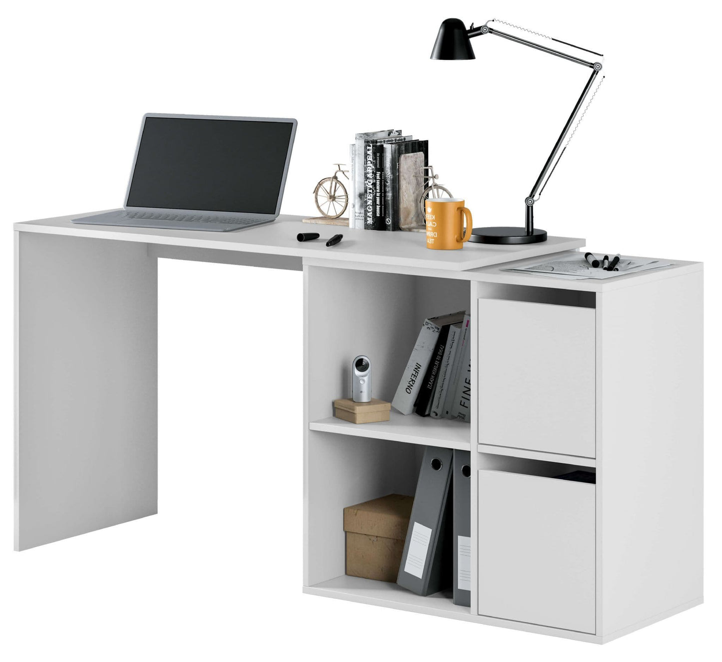Athens White Reversible Desk with Storage