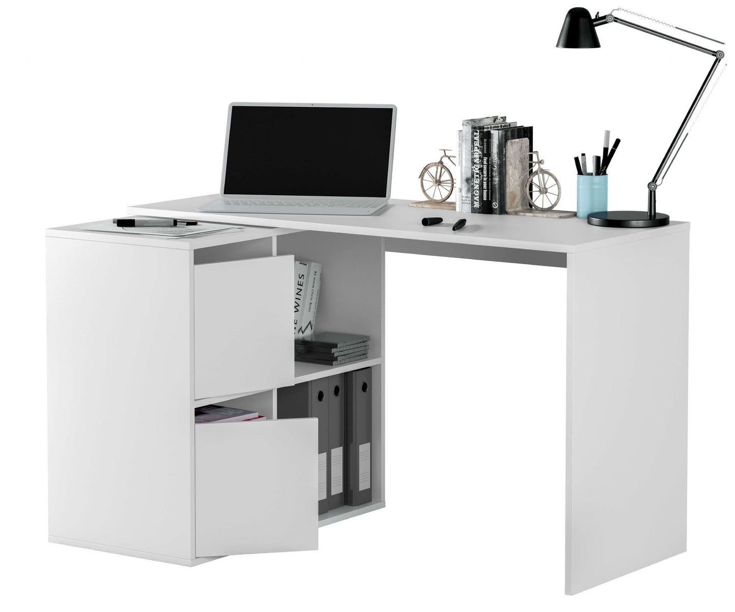 Athens White Reversible Desk with Storage
