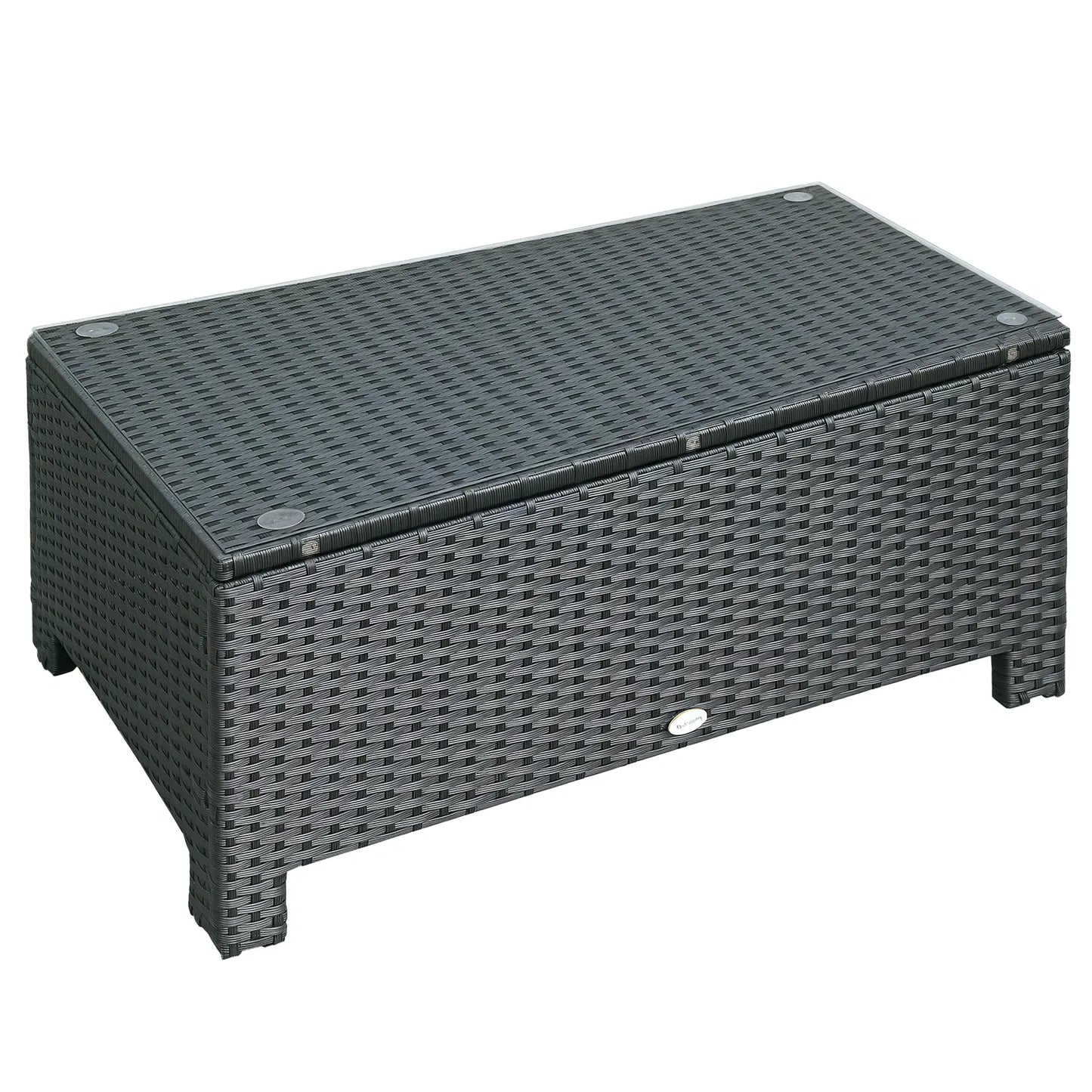 Outsunny Black PE Rattan Outdoor Coffee Table with Tempered Glass Top
