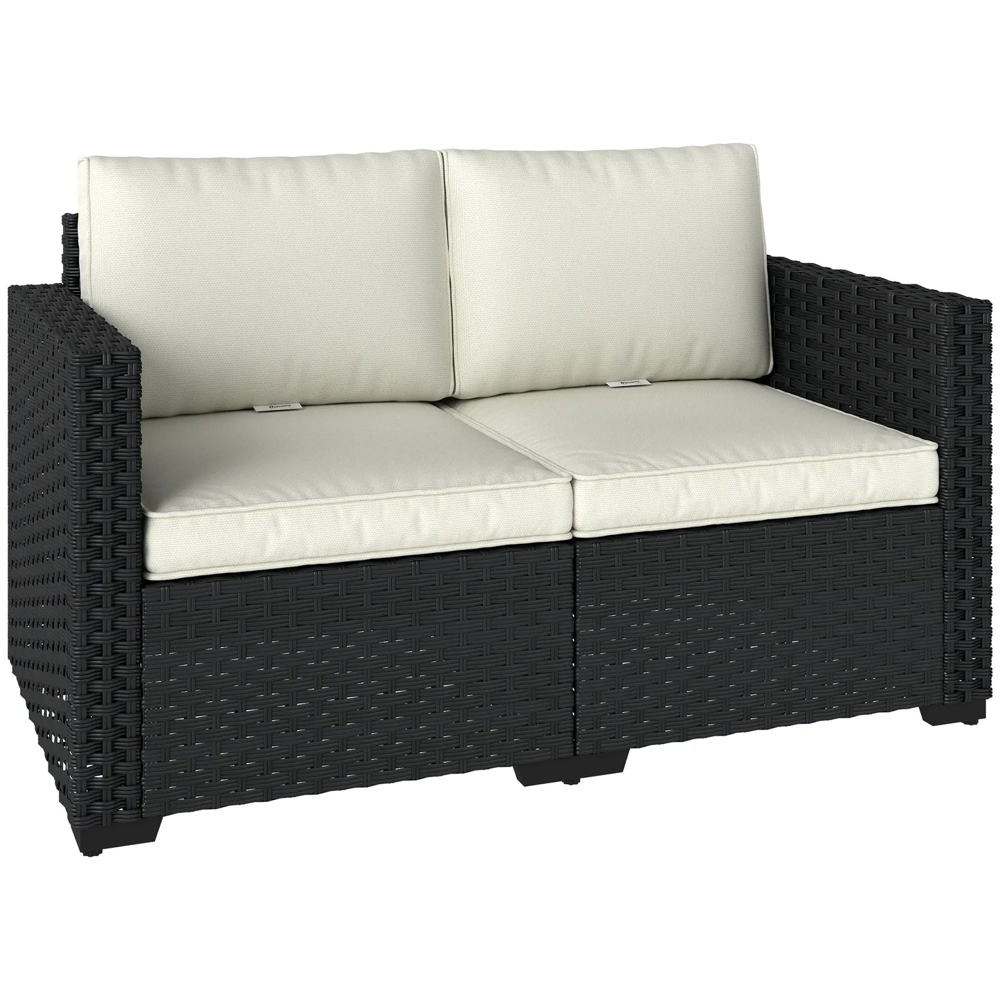 Outsunny 2 Seater Rattan Garden Sofa with Cushions – Outdoor Patio Balcony Seating Black