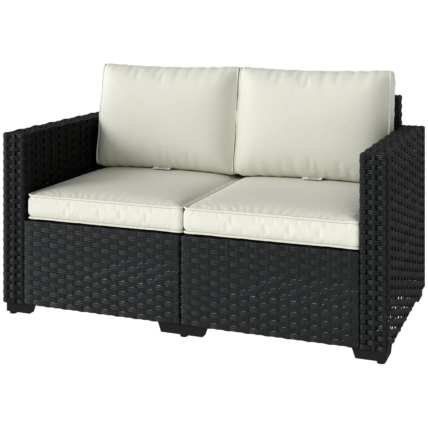 Outsunny 2 Seater Rattan Garden Sofa with Cushions – Outdoor Patio Balcony Seating Black