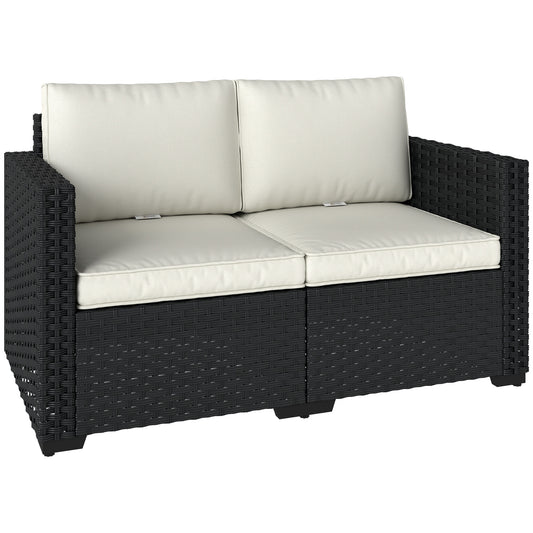 Outsunny 2 Seater Rattan Garden Sofa with Cushions – Outdoor Patio Balcony Seating Black