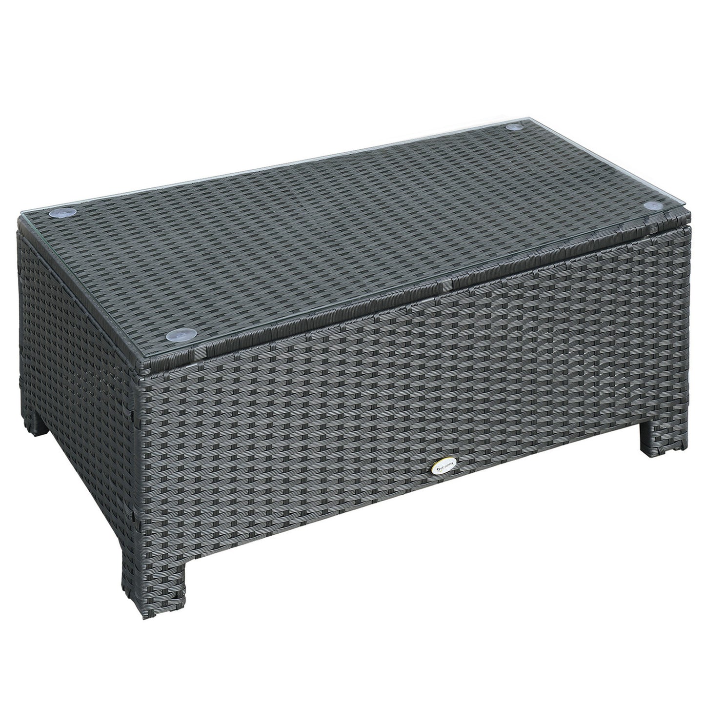 Outsunny Black PE Rattan Outdoor Coffee Table with Tempered Glass Top