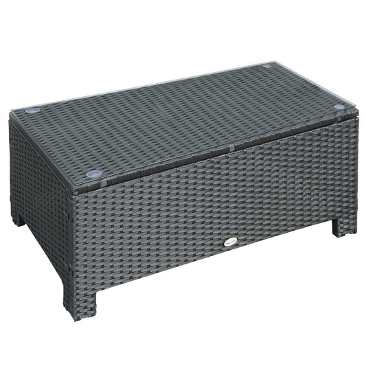 Outsunny Black PE Rattan Outdoor Coffee Table with Tempered Glass Top