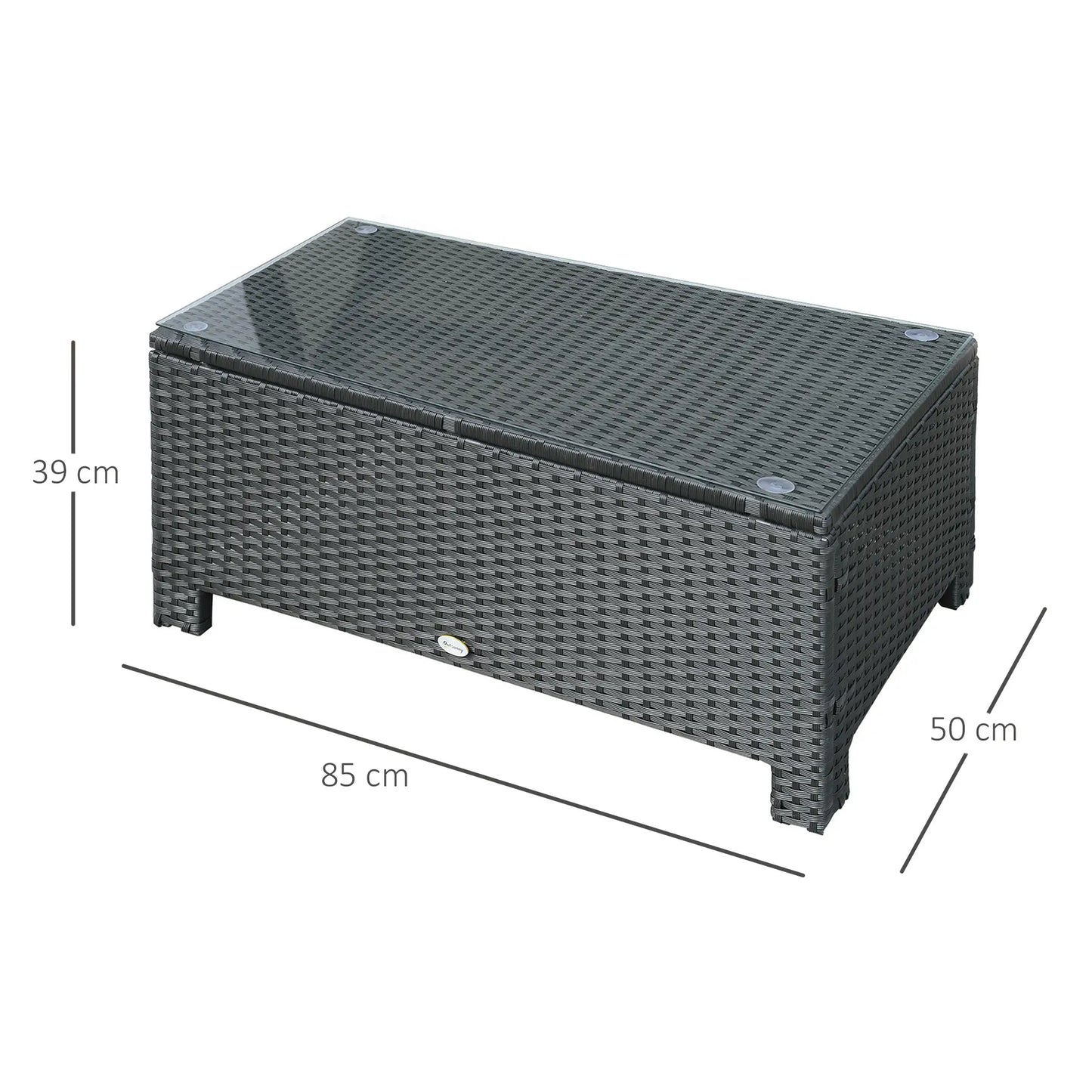 Outsunny Black PE Rattan Outdoor Coffee Table with Tempered Glass Top