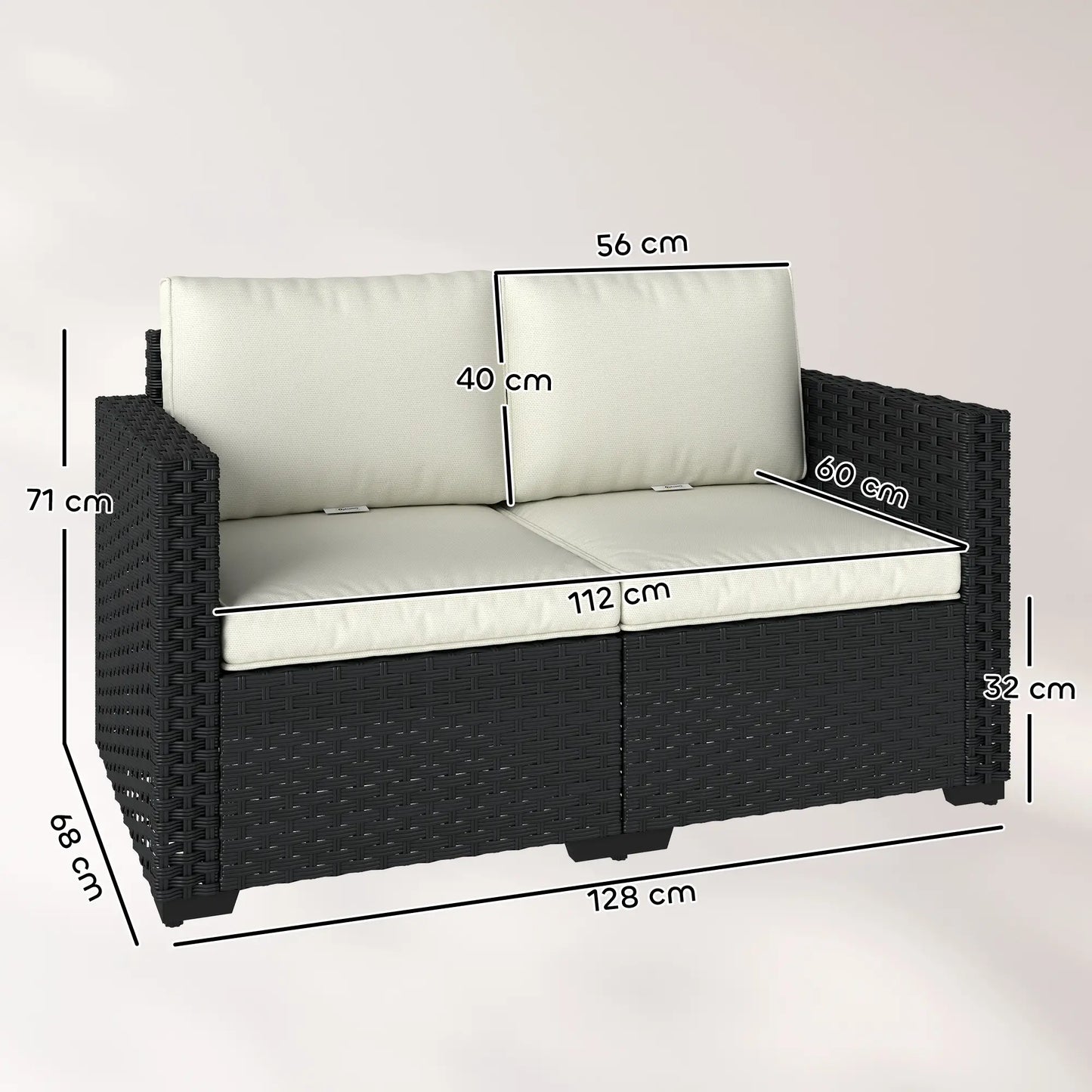 Outsunny 2 Seater Rattan Garden Sofa with Cushions – Outdoor Patio Balcony Seating Black