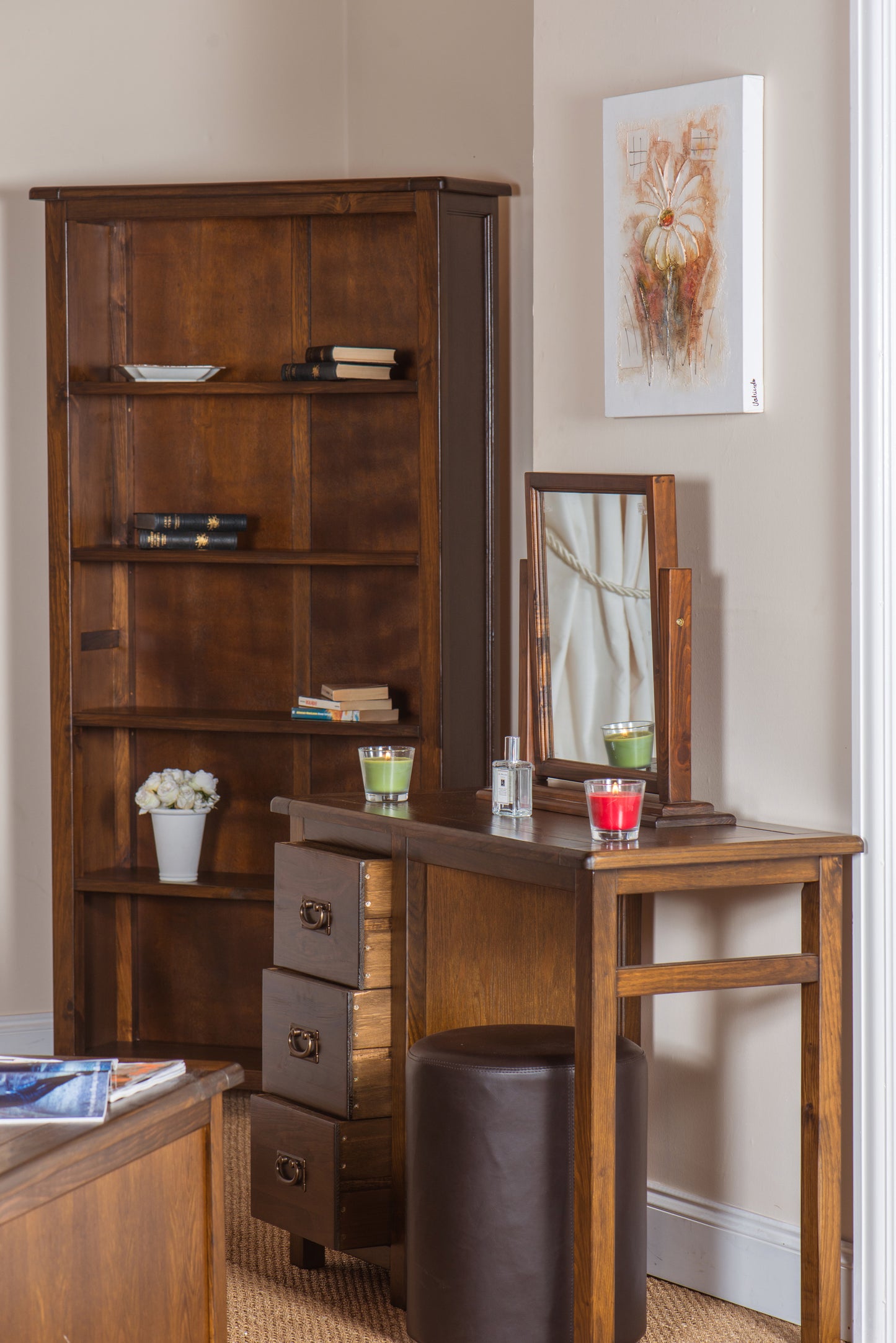 Antique Style Boston Tall Pine Bookcase