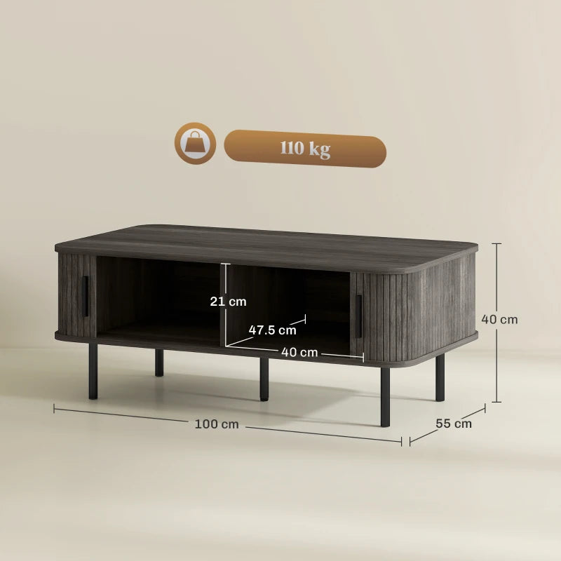 HOMCOM Coffee Table with Storage, Slatted Tambour Sliding Doors