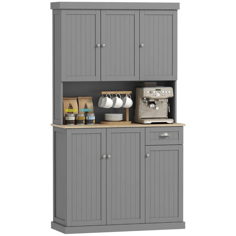 HOMCOM Freestanding Kitchen Cabinet with Open Countertop - Grey