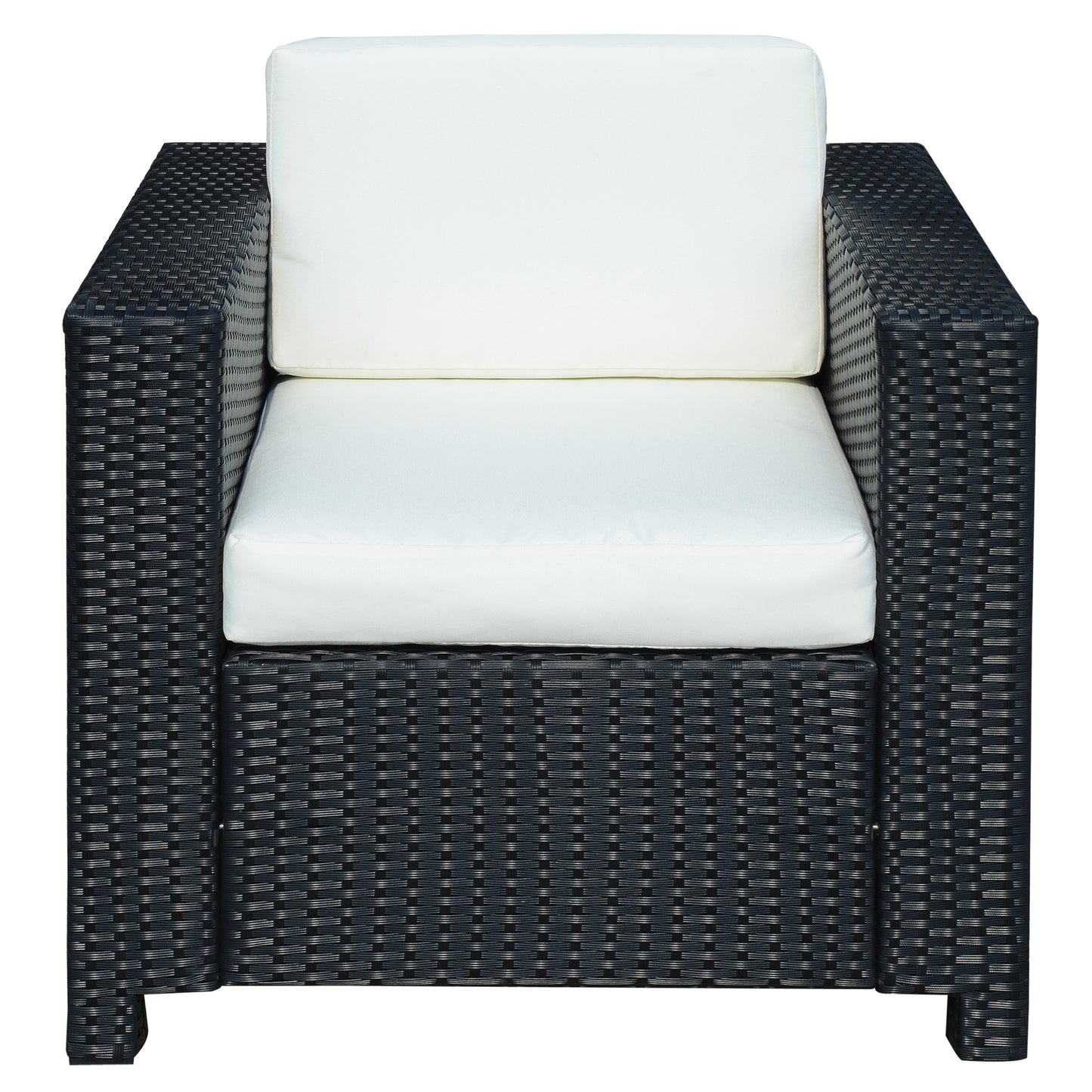 Single Seater Rattan Chair Sofa with 10 cm Thick Padded Cushion - Black