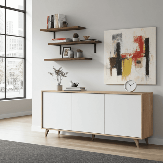 Enzo White And Oak Effect 3 Door Wide Sideboard