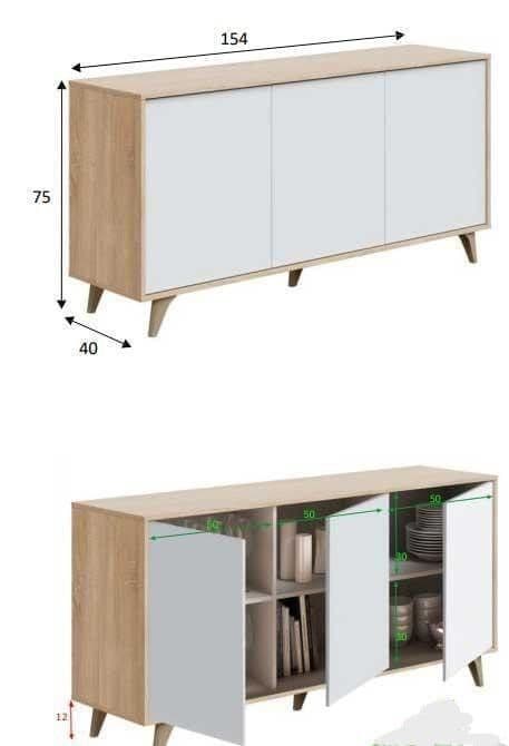 Enzo White And Oak Effect 3 Door Wide Sideboard