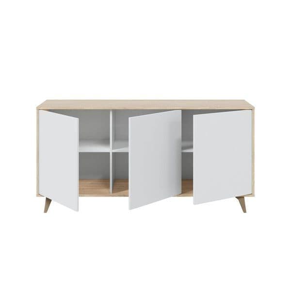 Enzo White And Oak Effect 3 Door Wide Sideboard