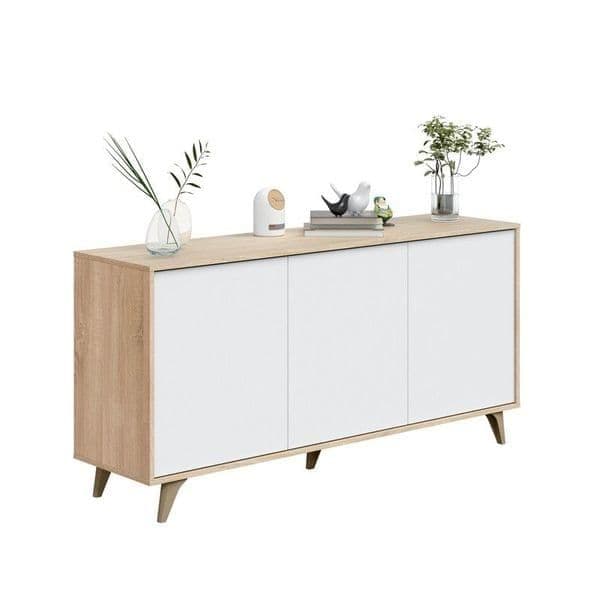 Enzo White And Oak Effect 3 Door Wide Sideboard