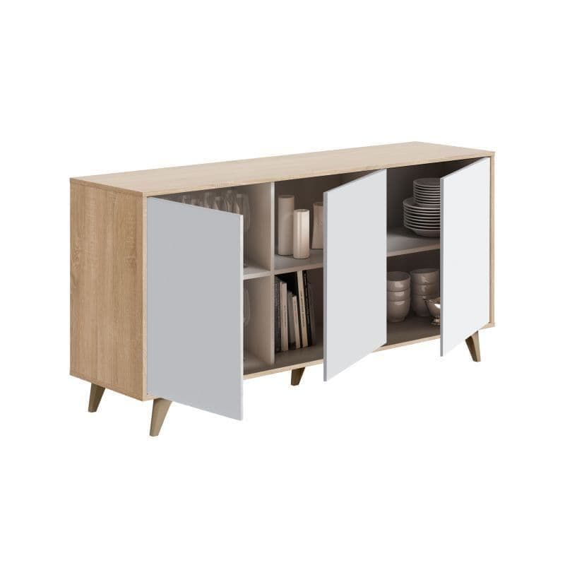 Enzo White And Oak Effect 3 Door Wide Sideboard