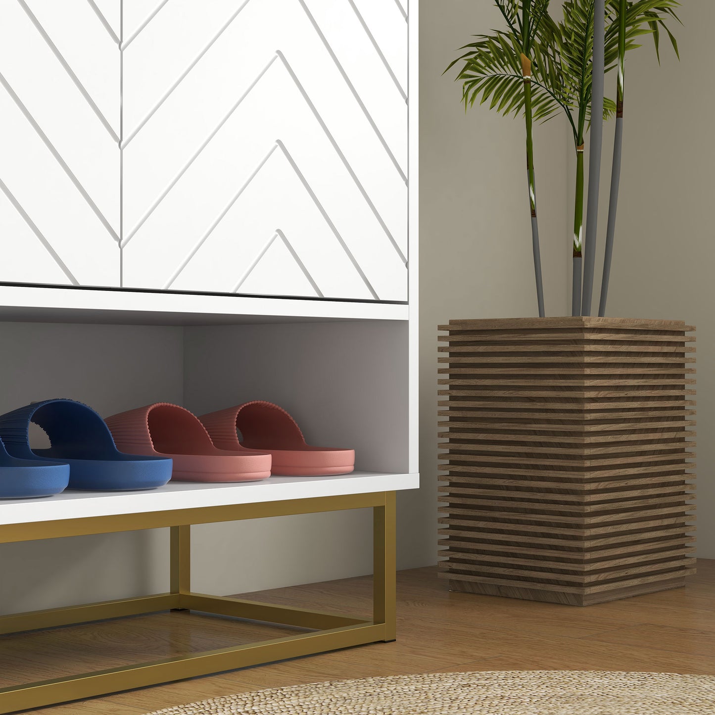 Modern Shoe Storage Cabinet -Cupboard with Open Shelf and Adjustable Shelf