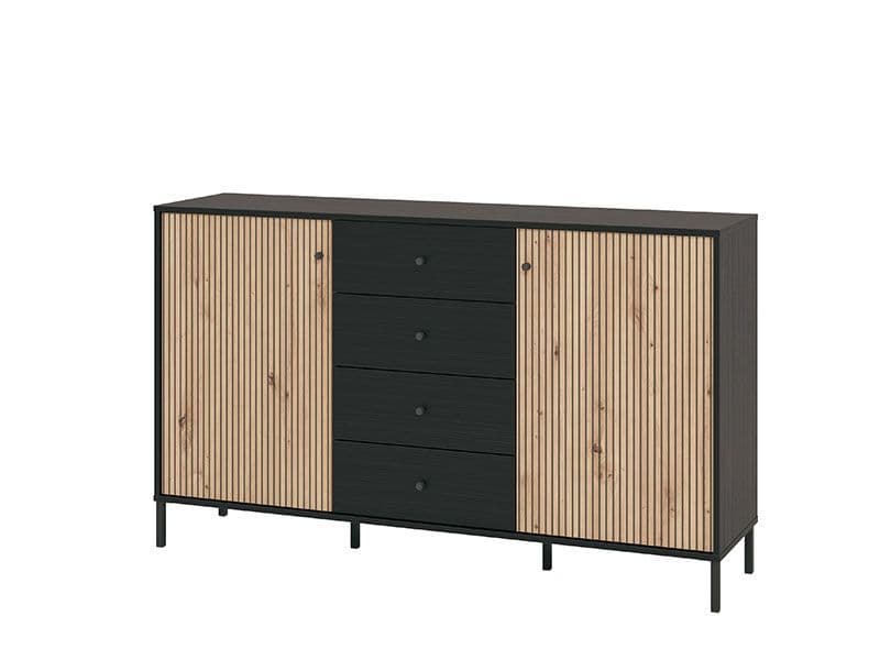 Clifton Slatted Artisan Oak Effect And Black Sideboard
