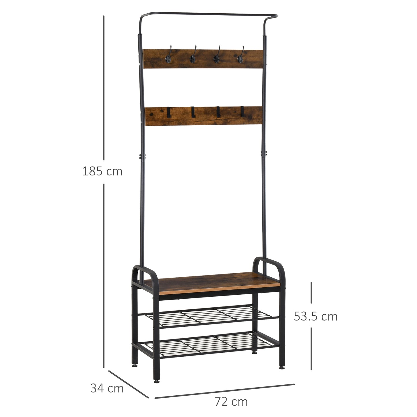 Coat and Shoe Rack Stand Industrial with Removable Hooks