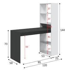 Double White and Grey Effect Computer Desk Table with Bookcase