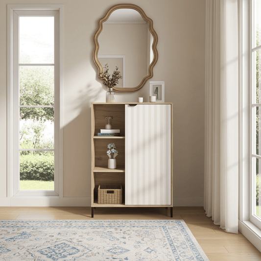 Azurro Grey Oak Effect Cashmere Slatted High Sideboard/Display Unit