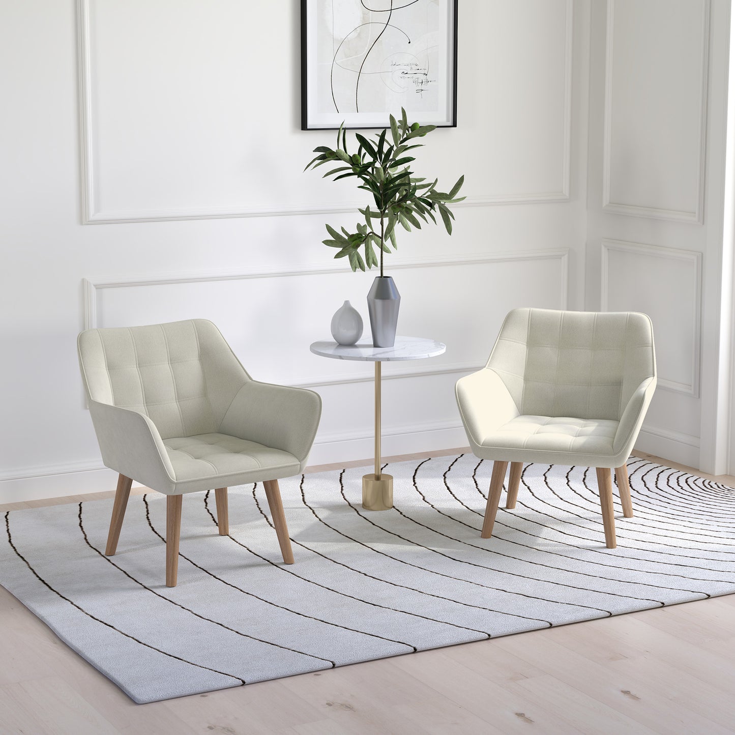 Accent Armchairs Set of 2 (Pair) (HOMCOM) Cushioned Vanity Chair with Wide Arms - White