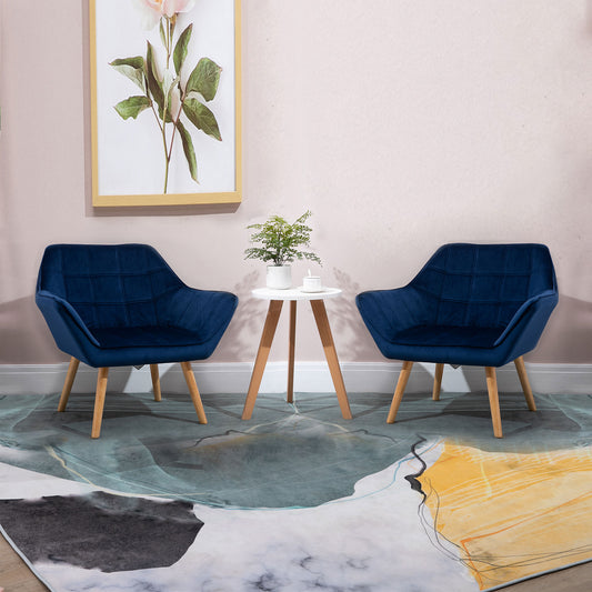 Accent Armchairs Set of 2 (Pair) (HOMCOM) Cushioned Vanity Chair with Wide Arms - Blue