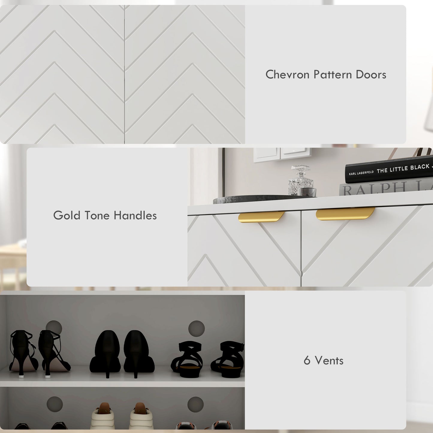Modern Shoe Storage Cabinet -Cupboard with Open Shelf and Adjustable Shelf