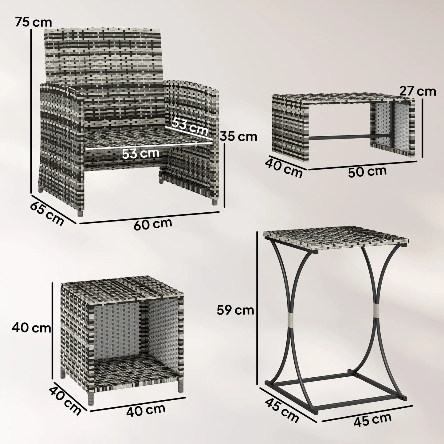 6 Piece Rattan Garden Furniture - Space-Saving Patio Furniture Set with Nesting Tables
