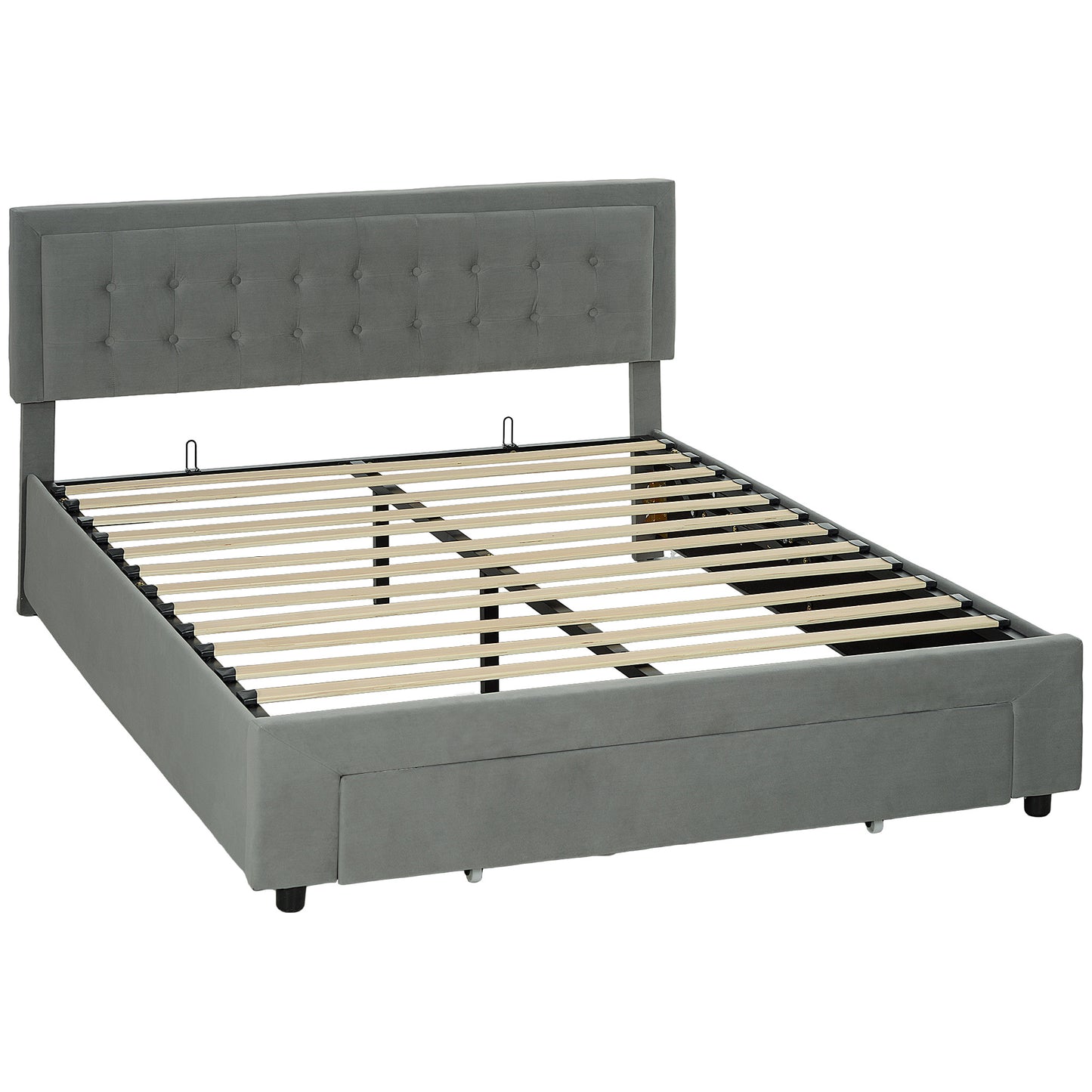 HOMCOM King Size Ottoman Bed Frame with Front Drawer in Grey