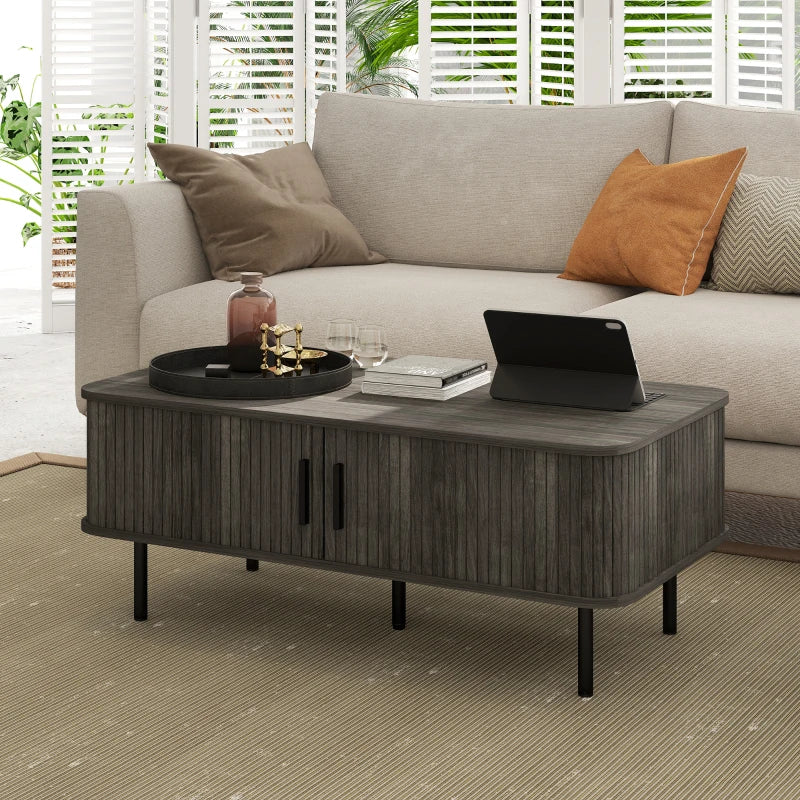 HOMCOM Coffee Table with Storage, Slatted Tambour Sliding Doors