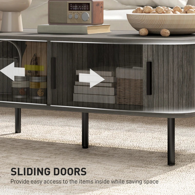 HOMCOM Coffee Table with Storage, Slatted Tambour Sliding Doors