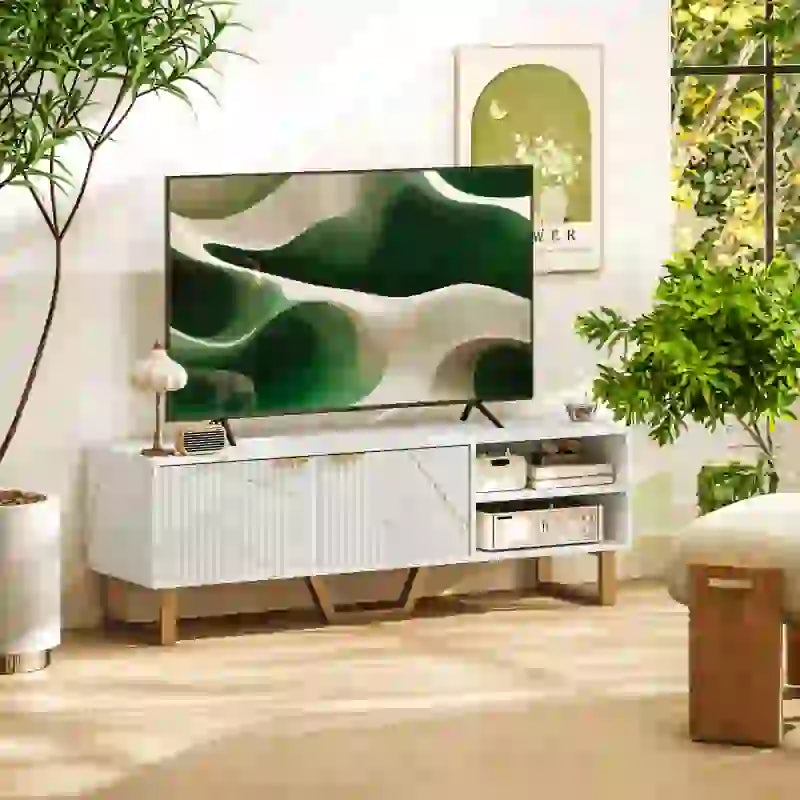 HOMCOM Marble Effect Modern TV Unit, TV Stand Cabinet for up to 70" TVs