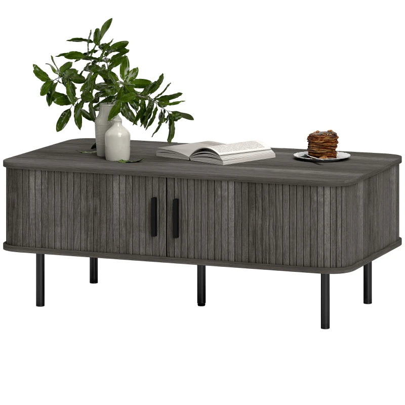 HOMCOM Coffee Table with Storage, Slatted Tambour Sliding Doors
