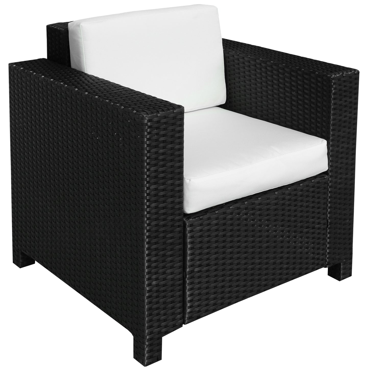 Single Seater Rattan Chair Sofa with 10 cm Thick Padded Cushion - Black