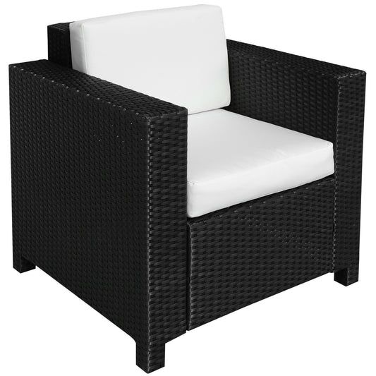 Single Seater Rattan Chair Sofa with 10 cm Thick Padded Cushion - Black