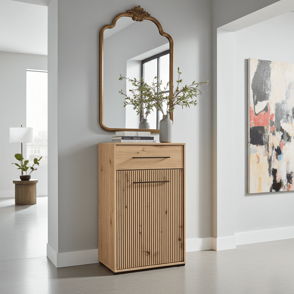 Lazlo Slatted Artisan Oak Effect Low Narrow Sideboard