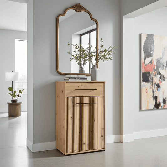 Lazlo Slatted Artisan Oak Effect Low Narrow Sideboard