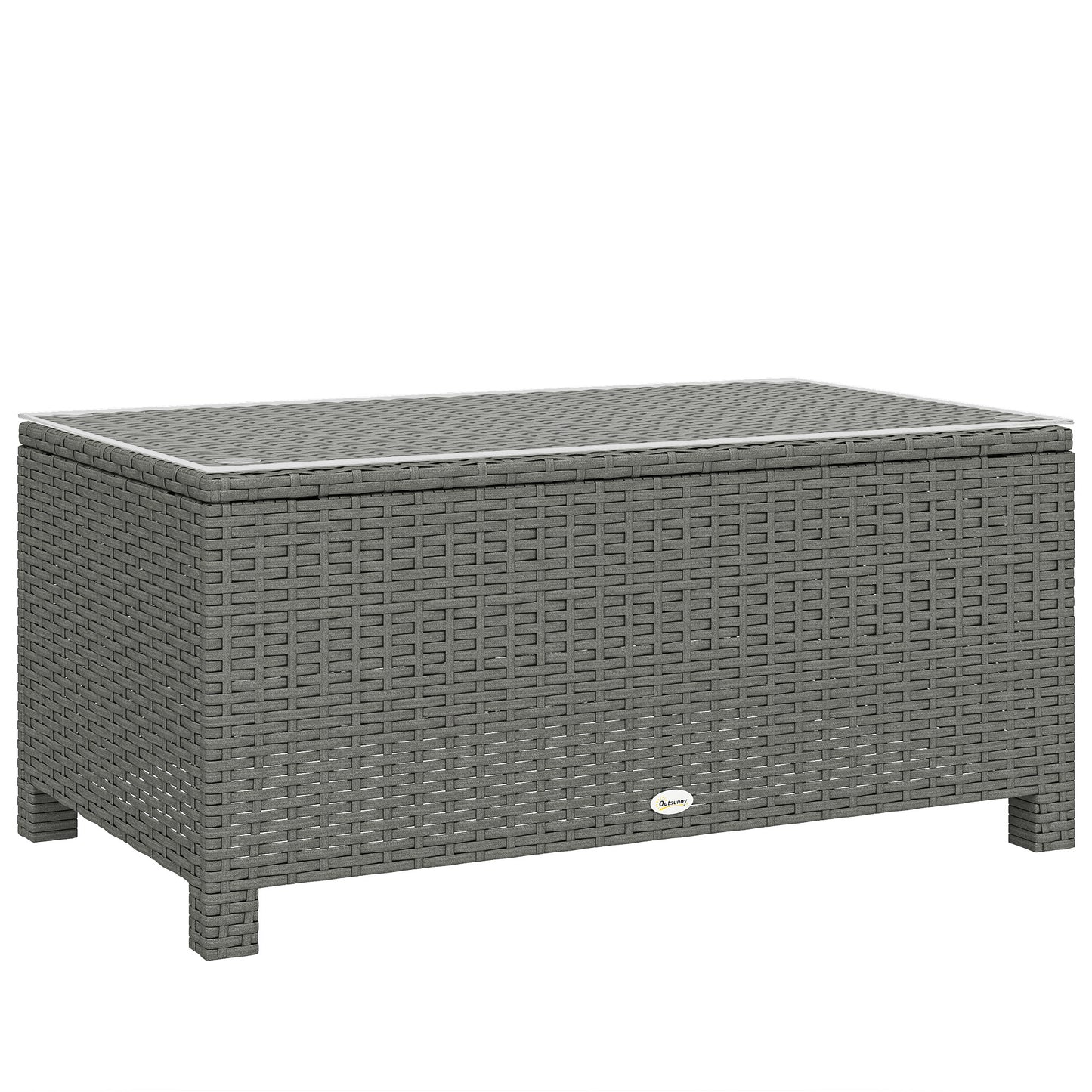 Outsunny Light Grey Rattan Garden Coffee Table with Tempered Glass Top