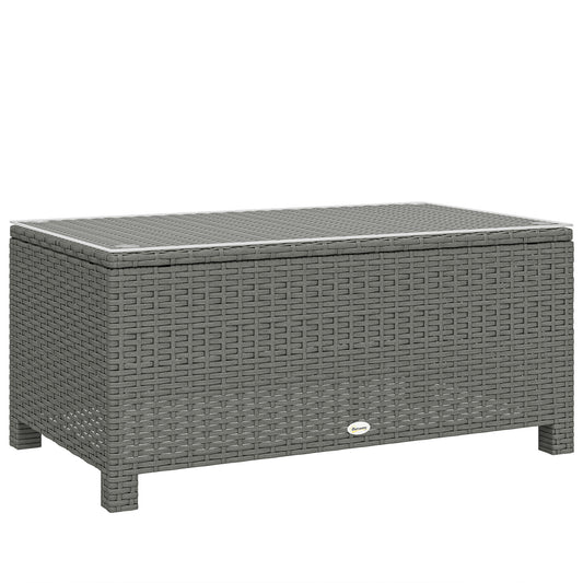 Outsunny Light Grey Rattan Garden Coffee Table with Tempered Glass Top