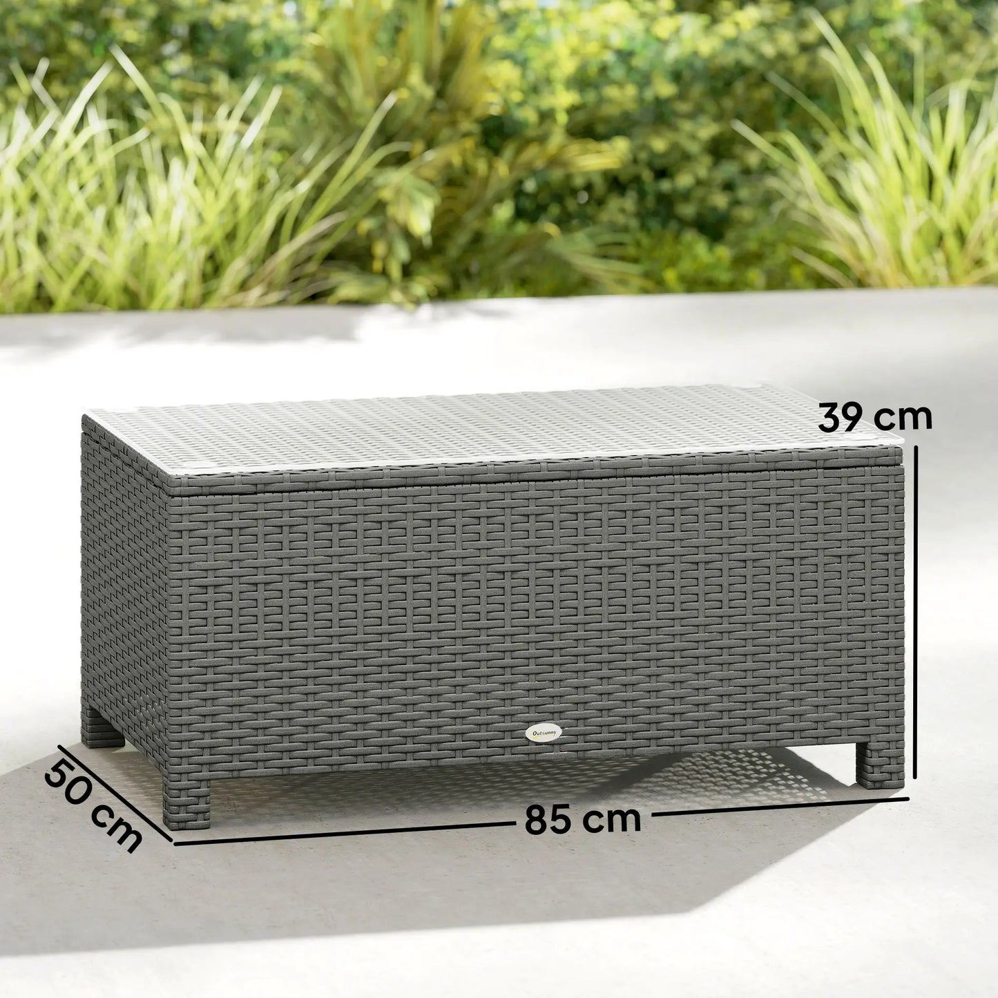 Outsunny Light Grey Rattan Garden Coffee Table with Tempered Glass Top