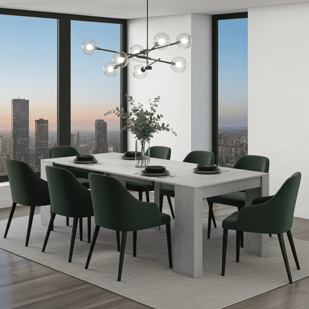 Luiz Concrete Grey Effect Large Extending Dining Table - With 5 Extending Positions